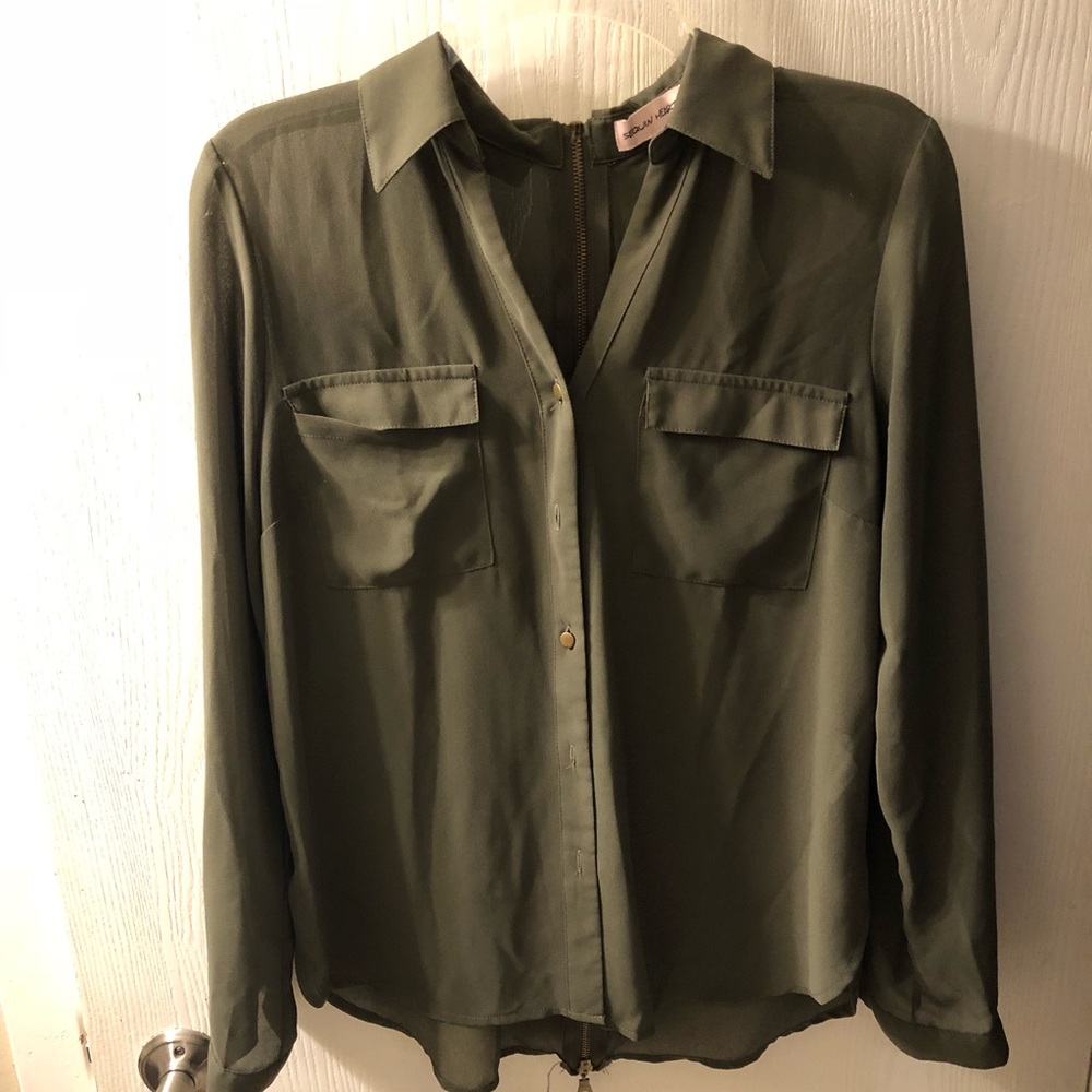 Olive green button down shirt